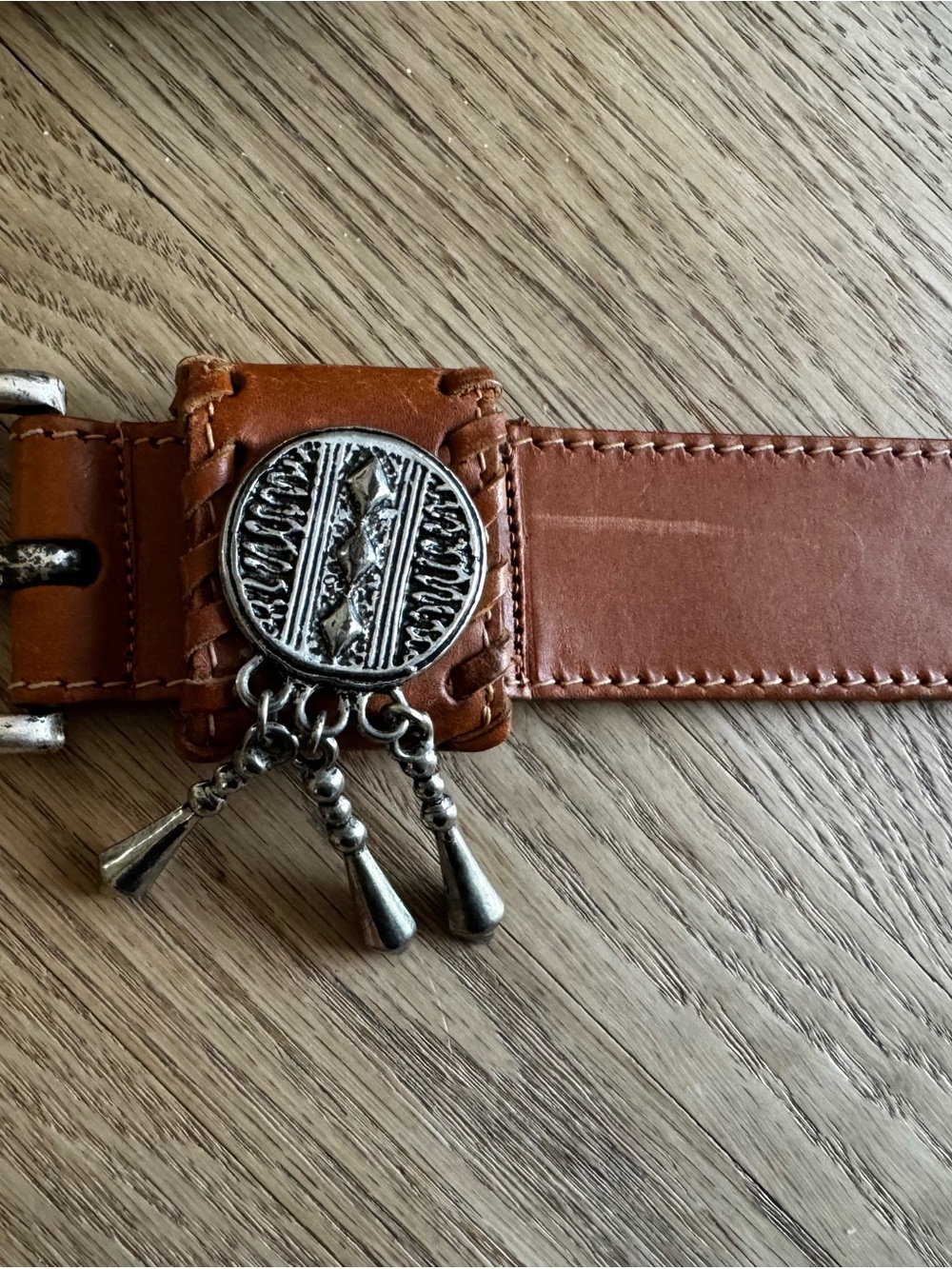 Brown Leather womens Belt with Silver Western Concho 33” vintage - Picture 4 of 6